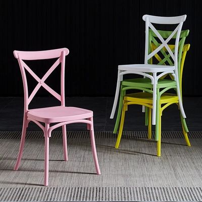 satın al Otel Düğün Programı PP Pembe Plastik Yemek Sandalyeleri Yüklenebilir Özel X Çapraz Sırt Çevrimiçi üretim