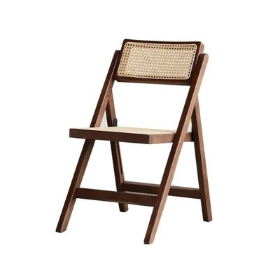 Restoran Katlanabilir Açık Çarşaf Yemek Sandalyeleri Ahşap Çerçeve Rattan Yan Sandalye