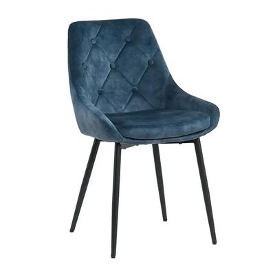 Mavi Padded Kadife Yemek Sandalyeleri Yatak Odası Kadife Taşlanmış Yemek Sandalyeleri