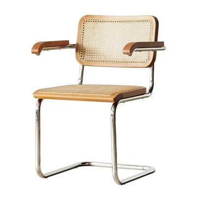 Orta Yüzyıl Modern Rattan Yemek Sandalyeleri Metal Çerçeve Çubuk Rattan Yemek Sandalyesi