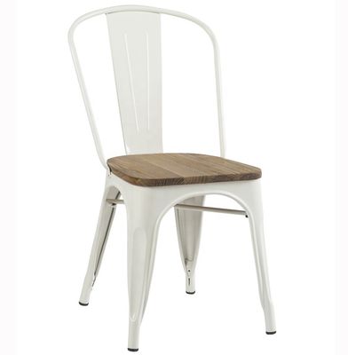 Beyaz Kafe Tolix Yemek Sandalyesi Ağaç Koltuklu Yüklenebilir Metal Restoran Sandalyeleri